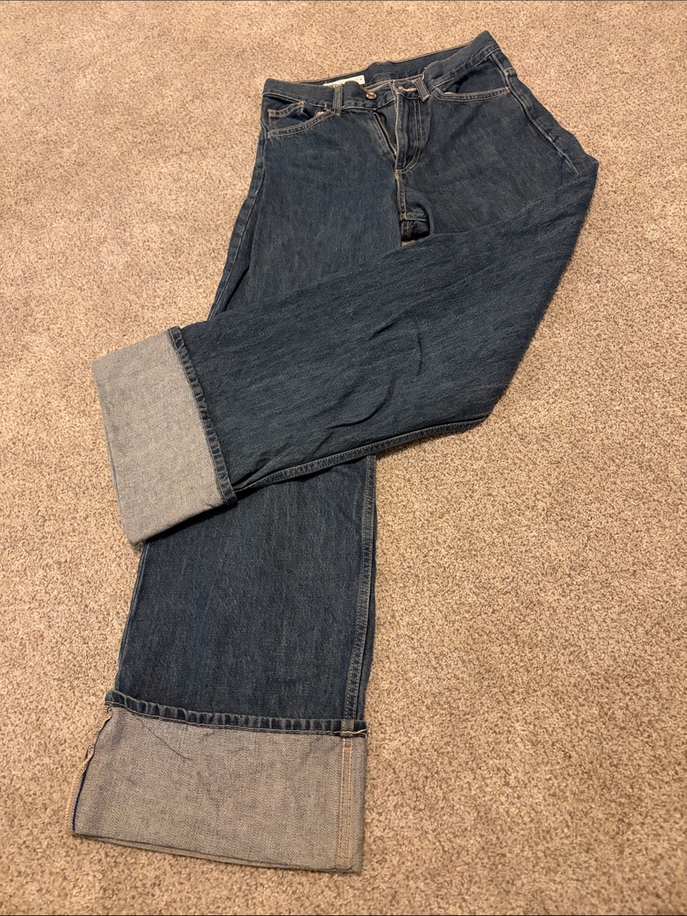 Zara Dark Blue Straight-Leg Jeans with Cuffed Hem